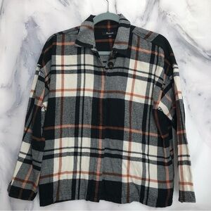 Madewell crop boxy black and tan plaid shirt